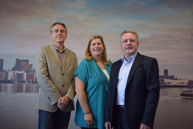 Rosie Jolly of Social Enterprise Network, centre, and two of the 'Dragons', Tony Cahill of First Ark and Dr Alan Southern of The Heseltine Institute at University of Liverpool
