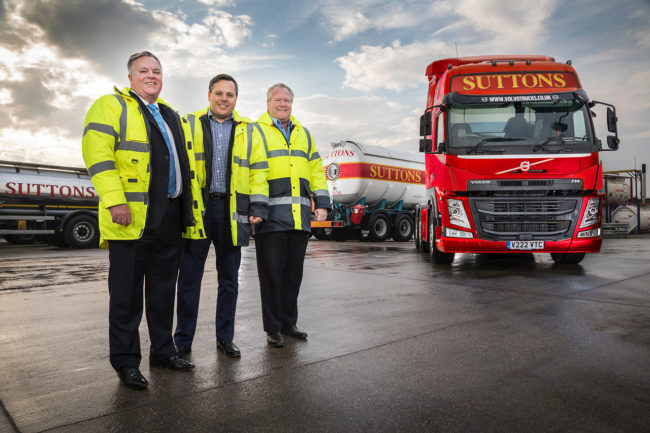 Joe Roddy, network truck sales director North & Ireland, Volvo; Michael Cundy, MD, Suttons Tankers; John Sutton, CEO, Suttons Group