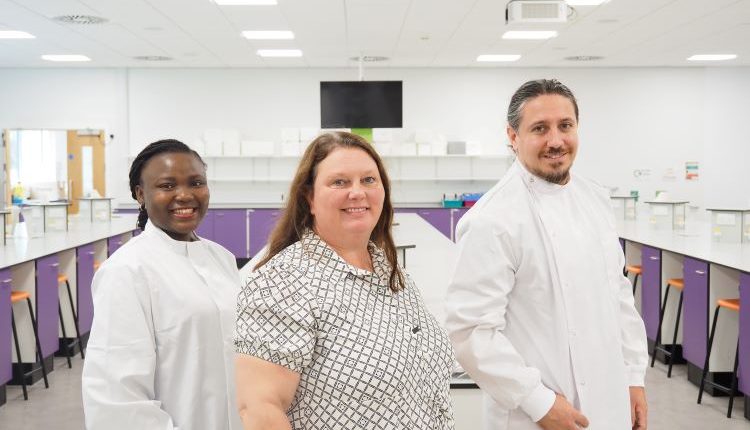 (L-R) Dr Oluwatosin Adesina, Cell Biology Course Lead; Catherine Witter, Director of Adult Education and Operations; Dr Robert Wynne, Molecular and Microbiology Course Lead. JPG