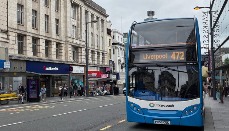 A Stagecoach bus in Lord Street in Liverpool. Picture by Tony McDonough